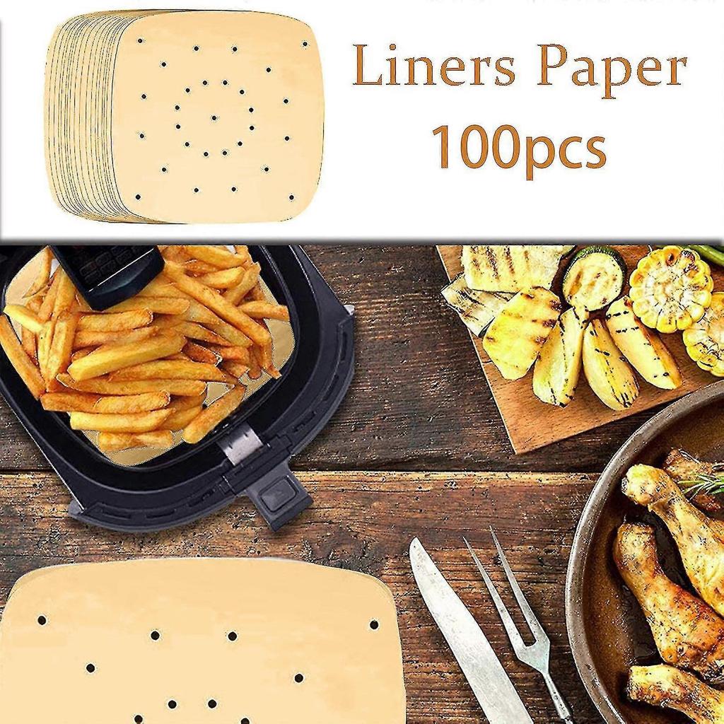 100pcs Non-stick Air Fryer Pad Paper Household Barbecue Paper Oven Baking Paper Steamer Paper
