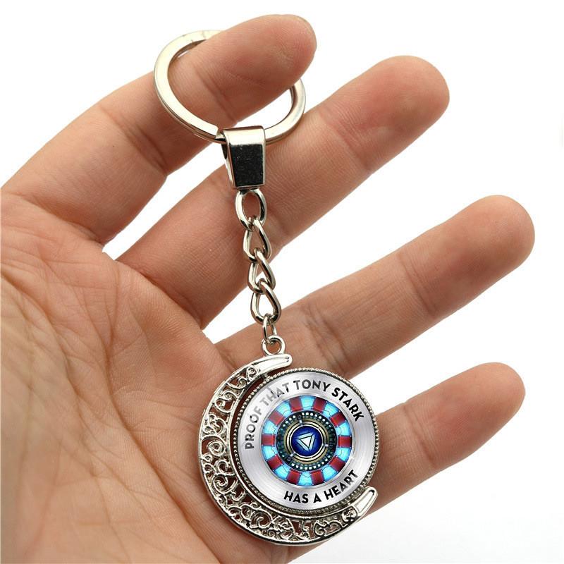 Marvel Superhero Iron Man Energy Reactor Keychain Double-sided Rotating Moon Pendant