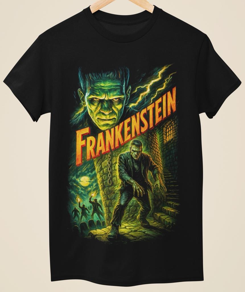 Evil Horror Frankenstein Style Printed Unisex Black TShirt (H0010)