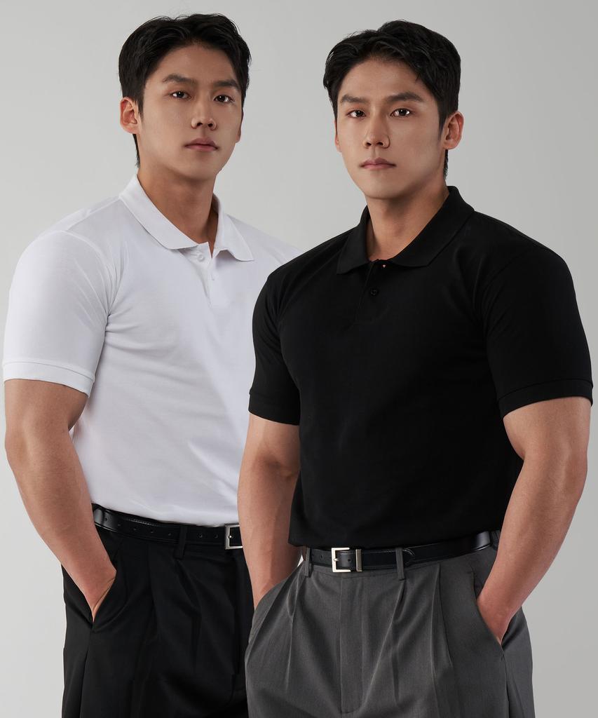 UNTAPPED STUDIO [2Pack] Muscle Fit Cotton Polo Pique Collar Short Sleeve T-Shirt 2 Colors