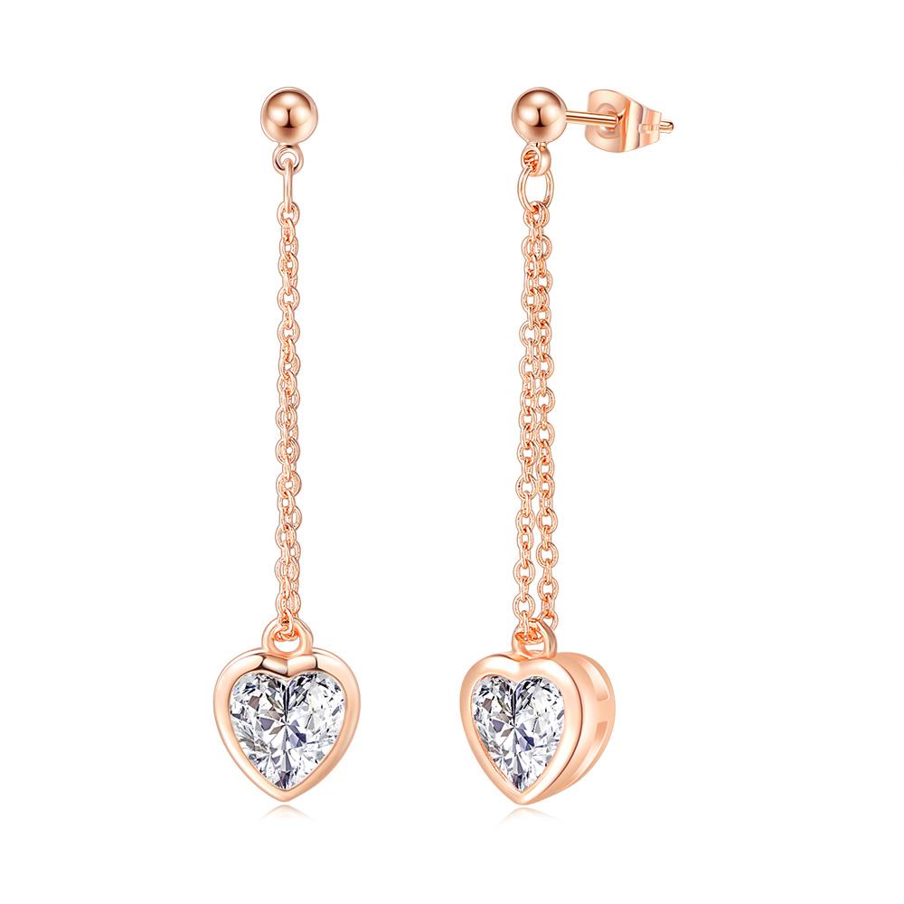 

Heart Dangle Earrings for Women 2024 Korean Fashion Long Tassel Drop Earings Rose Gold Color Crystal Ear Jewelry Wholesale E467