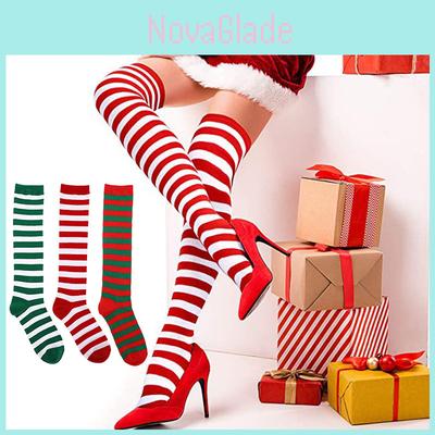 Long Striped Polyester-spandex Knee Socks For Xmas Cosplay
