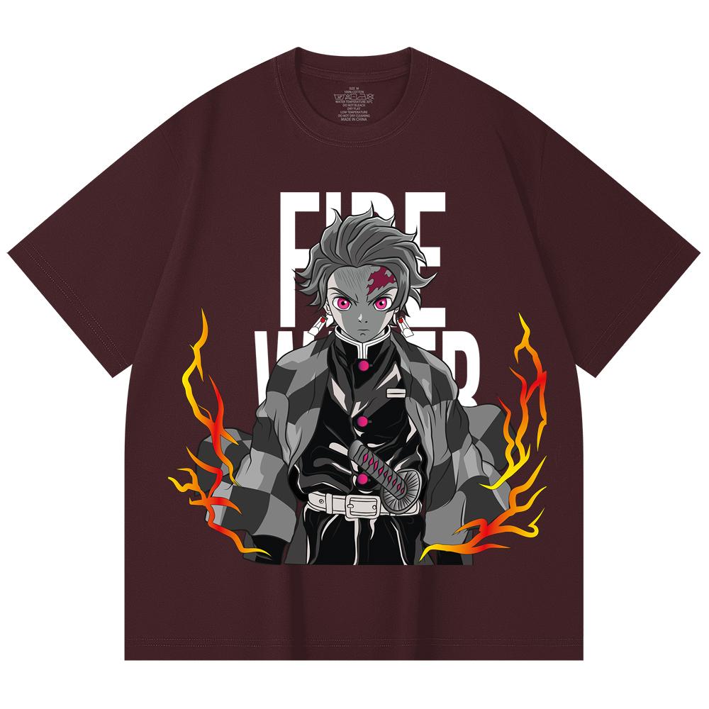 

230 Gsm 100% Cotton Demon Slayer V116 Tanjiro Print Unisex Heavy Cotton T Shirt 2XL вина червоного кольору