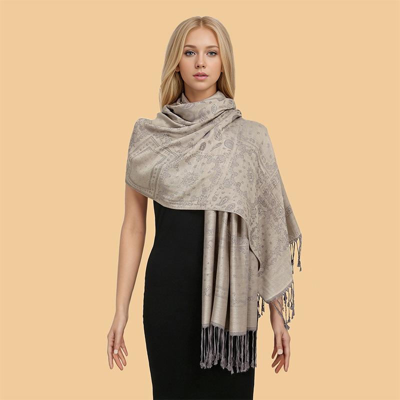 Autumn Winter New Luxury Cashmere Pashmina Shawl For Women Soft Warm Scarf Jacquard Tassel Printed Stole Wrap Elegant