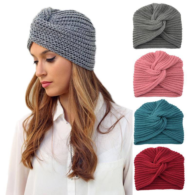 1Pc Women Headwear Head Wrap Hair Loss Turban Solid Color Knitted Cap Polyester