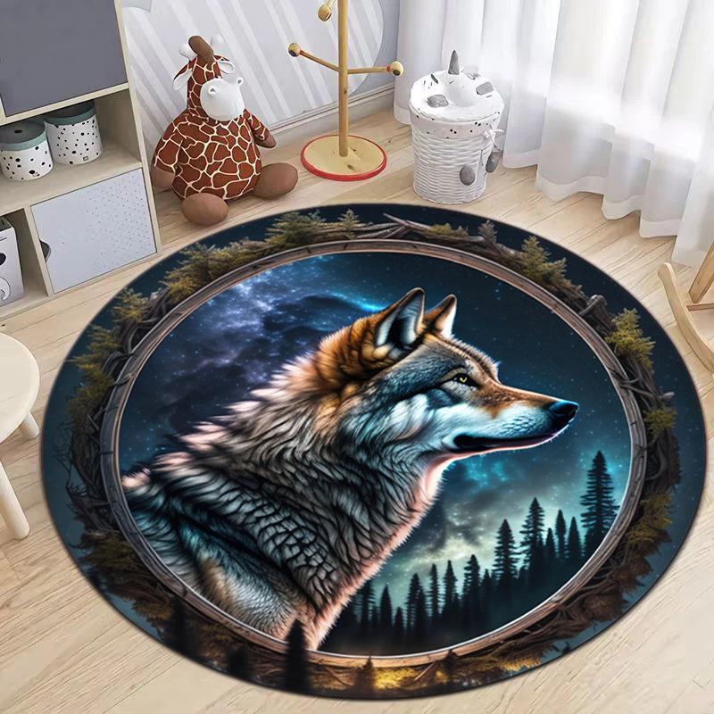 1Pc wolf theme Printed circular carpet, home door mat, outdoor travel protection carpet A1