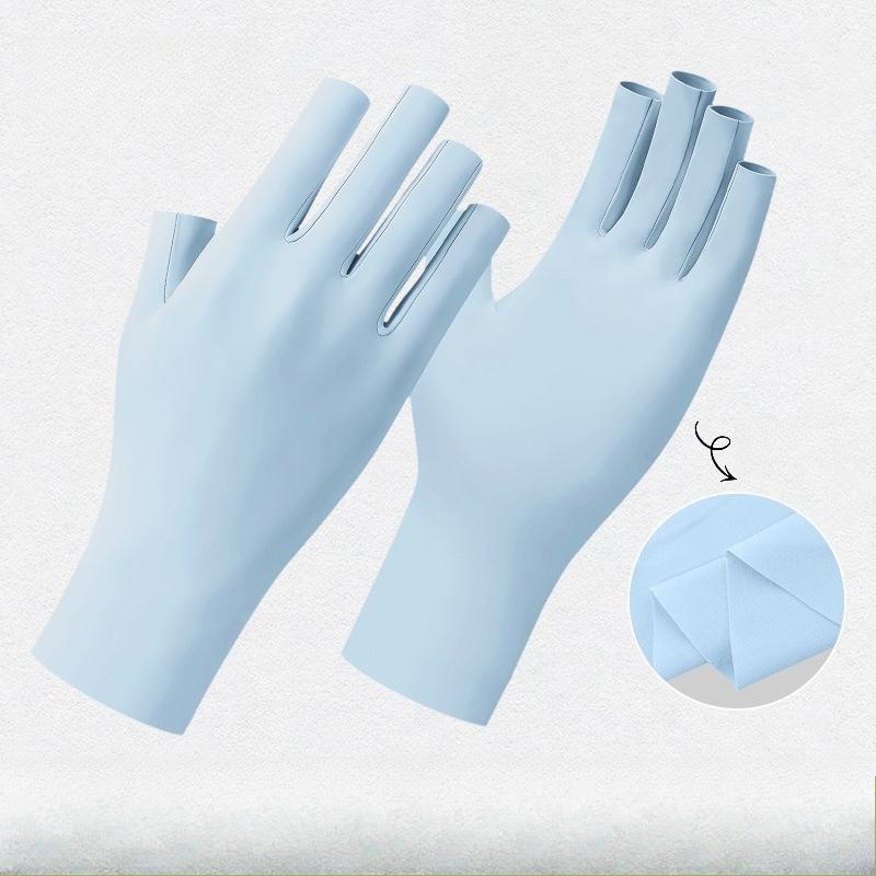 Thin Outdoor Sunscreen Ice Silk Gloves Half Finger Work Ice Feel Breathable Quick Drying Cycling Dew Finger Gloves Fitness
