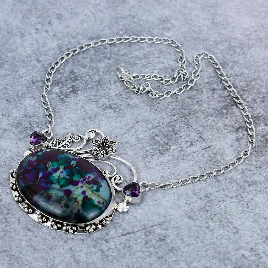 Multi Labradorite, Amethyst 925 Sterling Silver Jewelry Necklace 18" M-2759