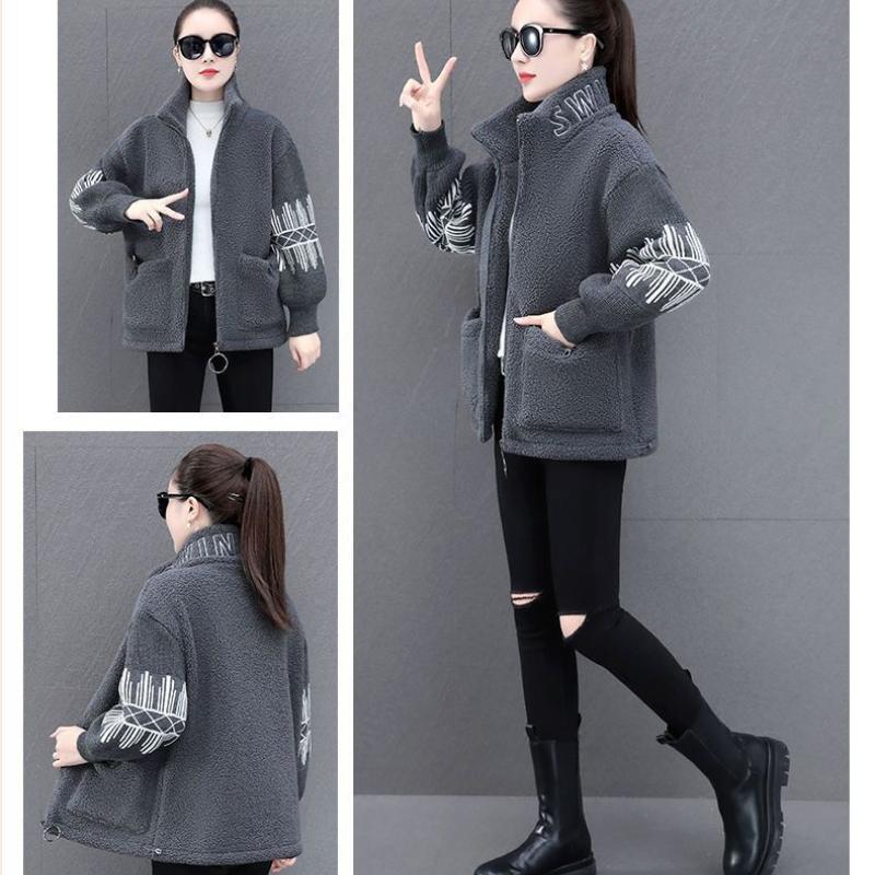 Women's Autumn and Winter Polar Fleece Velvet-Added Thickened Jacket Fashionable Double-Sided Fleece Warm Casual Sweater Coat