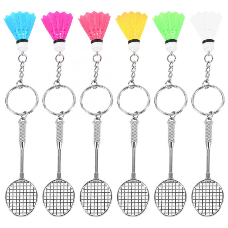 6-Piece Set Badminton Charms Keychains Colorful Sports Accessories Gift