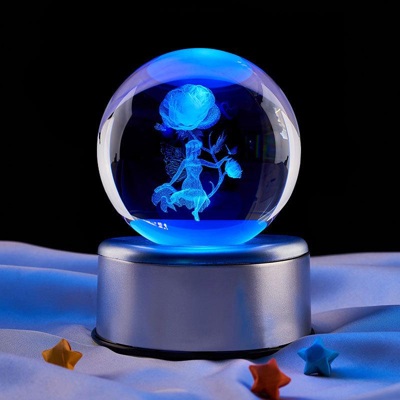 Flower Fairy Laser Engraved Crystal Ball Night Light - Perfect Gift for Classmate or Best Friend's Birthday.