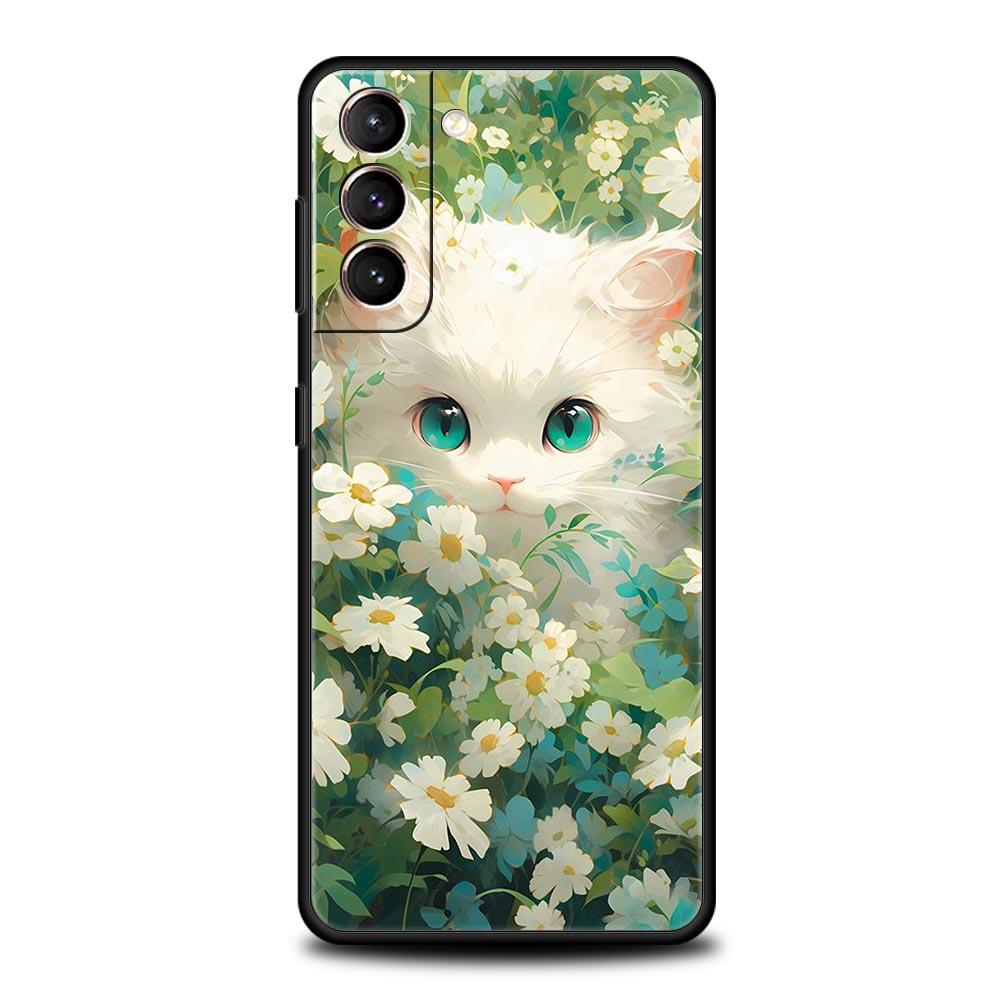 cartoon lovely cat Art fashion Phone Case For Samsung Galaxy S24 S23 S22 S20 Ultra S21 FE 5G S10 S9 Plus S10E S8 Silicone Cover