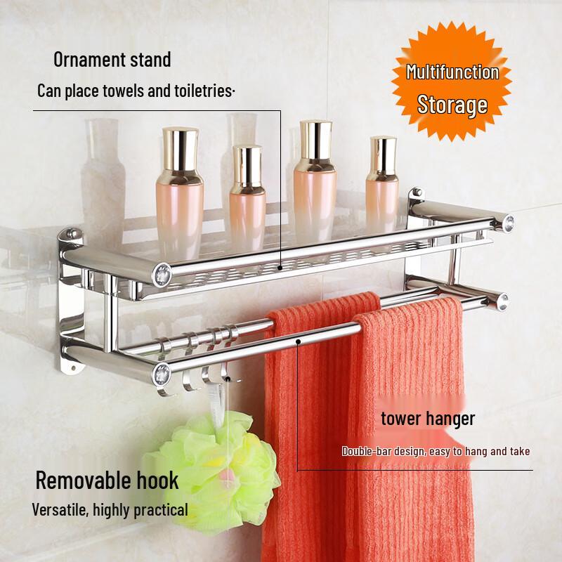 Scaffale da Bagno da Parete in Acciaio Inossidabile con Portasciugamani