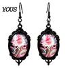Gothic Earrings for Women 1 Pair Halloween Flower Earrings, Matte Black Oval Alloy Vintage Dangle Lightweight Stained Glass Rose Patterns Jewelry
