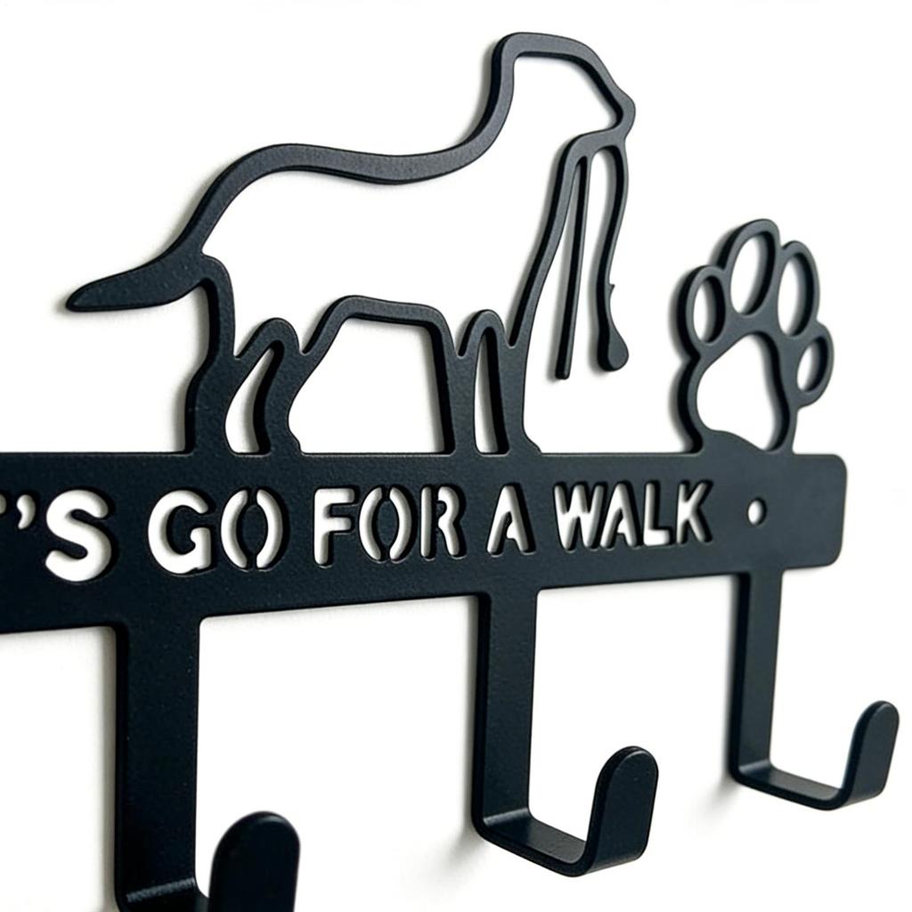 Wall Mounted Key Holder Dog Leash Theme Storage Rack Metal Storage Shelf Black 5-key Storage Hooks For Entryway Door Bathroom