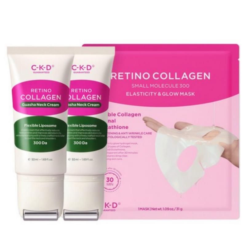 CKD Retino Collagen Низкомолекулярный 300 Гуаша Крем для шеи 50 мл + 50 мл (+ Маска-лифтинг с эффектом сияния 1 шт.)