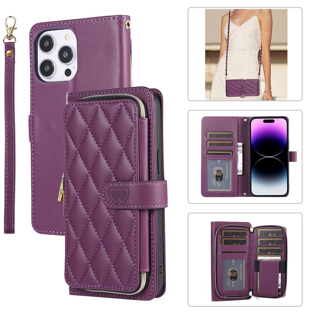 Crossbody Wallet Metal Chain Zipper Leather Case for iPhone 15 14 13 12 Pro Max Xs Max Xr 8 /Samsung S24 S23 S22 S21 Ultra Plus A14 A13 A54 A53 A52