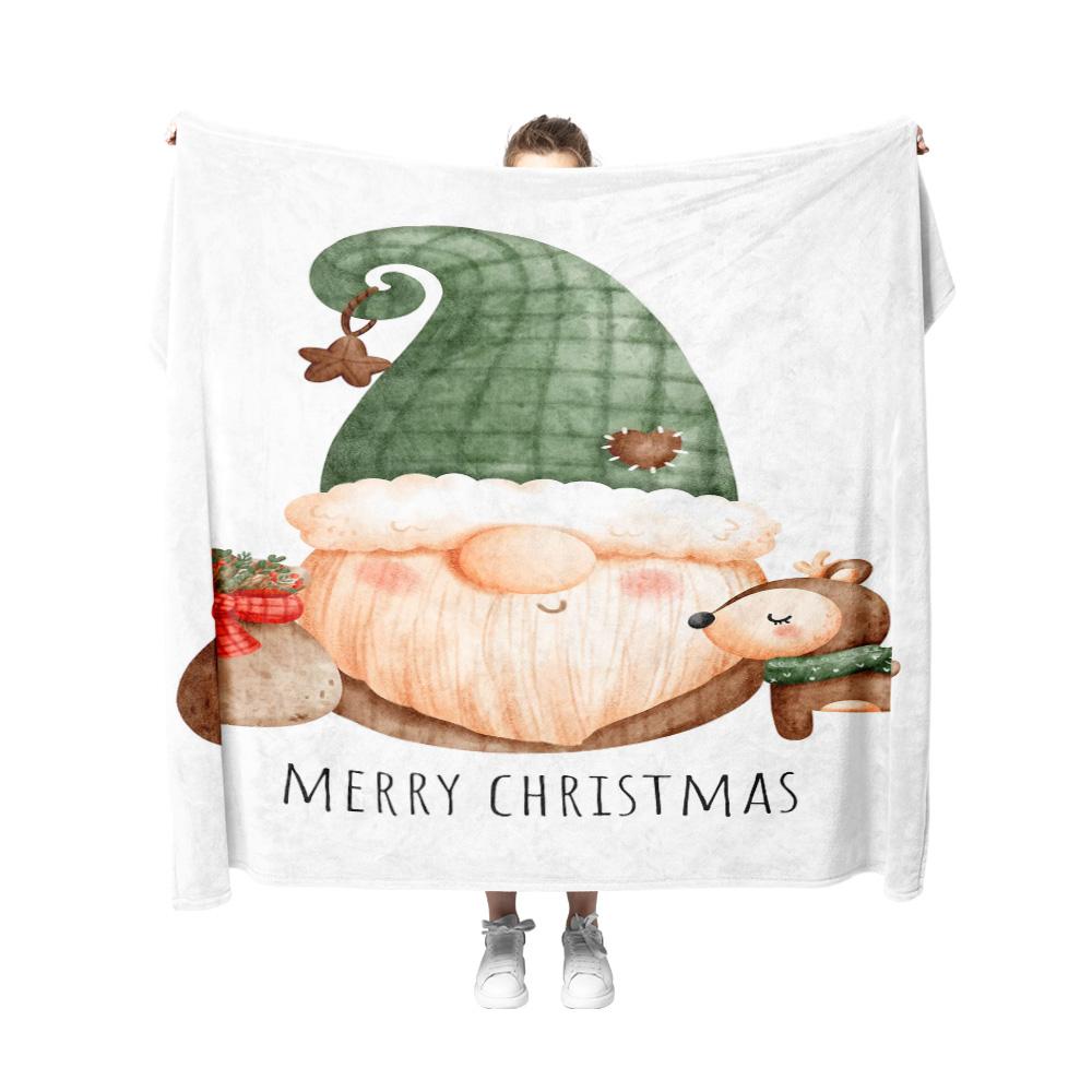 Tuniu Merry Christmas Watercolor Fleece Blanket for Sofa Bed Room Decoration Gift Idea Cute Santa Bear Cartoon Design
