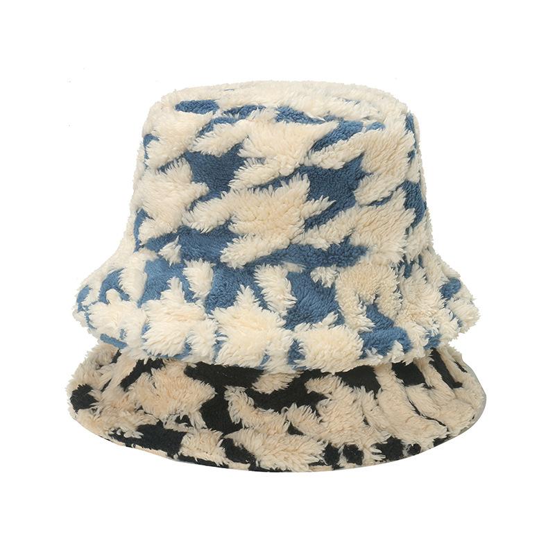 Autumn and winter new washbasin hat European and American trend warm hat thousand bird grid plaid bucket hat winter