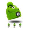 Novelty LED Beanie for Boys Factory Price Logo and Color Custom LOGO Cute Cartoon Green Knitted Hat with LED Headlamp