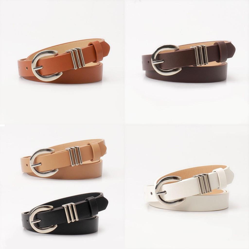 Minimalist Womens Leather Belt For Jeans And Trousers With Gold Alloy Buckle