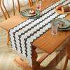 Cotton Linen Table Runner With Striped Patchwork Design Tassel Trim Modern Minimalist Long Cover Dining Room