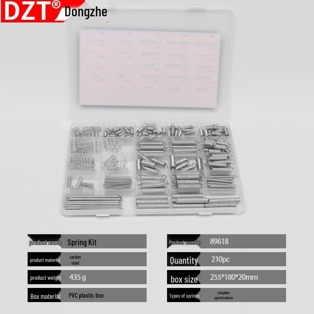 200 PCS Assorted Spring Set: Cylindrical Tension & Compression Springs with Hooks, Boxed