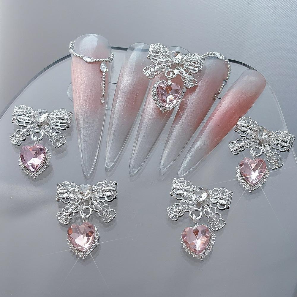 5Pcs Lace Bow Nail Charms Rhinestonesl Bow Pendant Nail Decor Cute Nail Decor  DIY Nails
