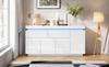 140 x 35 x 72,5 cm Mobile Soggiorno, Credenza, Buffet, Mobile Laterale con 2 Cassetti, Finitura Lucida, Armadietto con 4 Ante, LED, Bianco