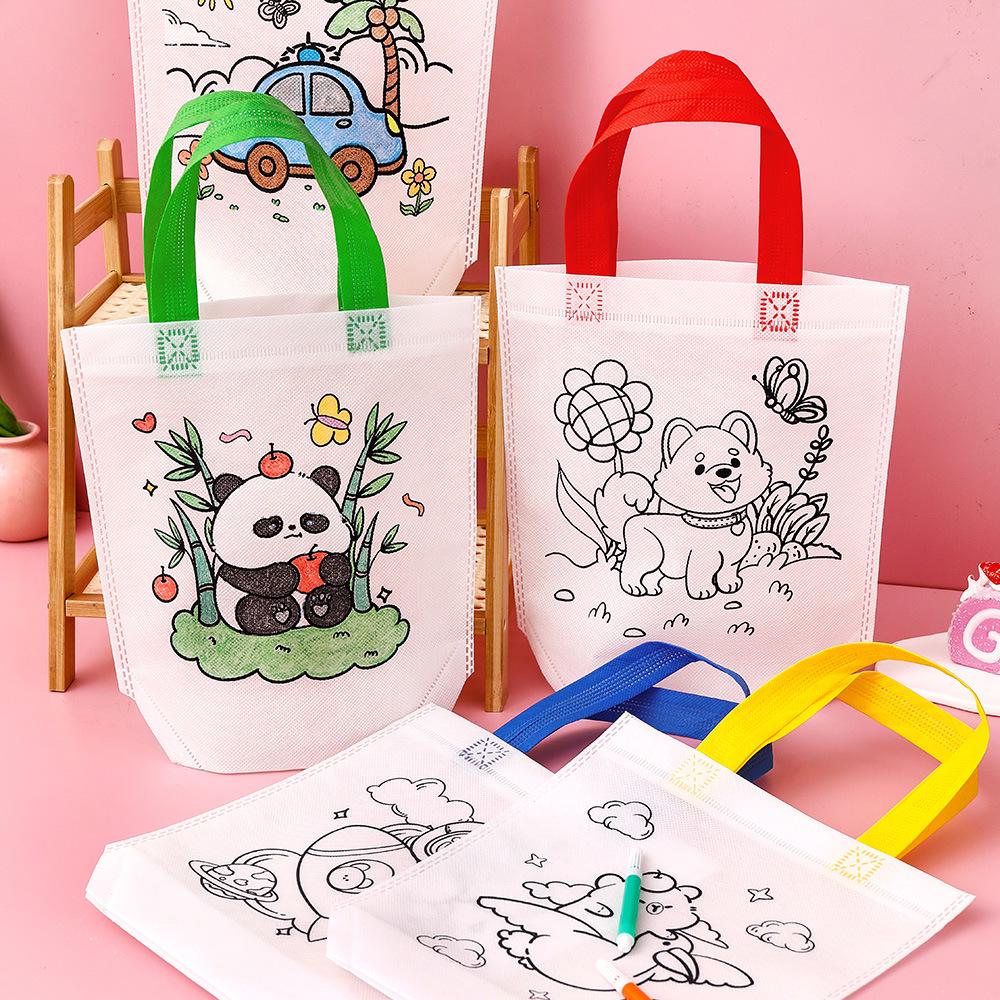 Kids' DIY Cartoon Doodle Tote Bag - Educational Non-Woven Craft Gift