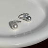 Genuine White Grey Pearl Open Ring for Women Wedding Zircon  Sterling Silver Rings Fine  Girl Birthday Gift
