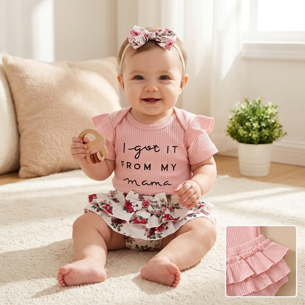 Nuovo Outfit Estivo Stile Fatina Abbigliamento per Bambini Tuta con Pantaloncini Set Abbigliamento Estivo Floreale Dolce Piccola Principessa