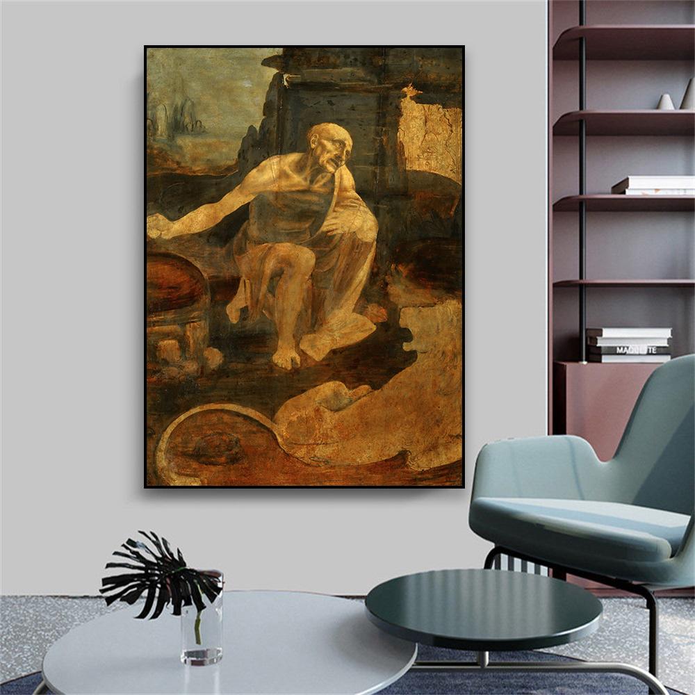 Klasik Aziz Jerome Tuval Poster Leonardo da Vinci Resimleri Baskılar Duvar Sanatı Vintage Tuval Boyama Galeri Dekorasyon
