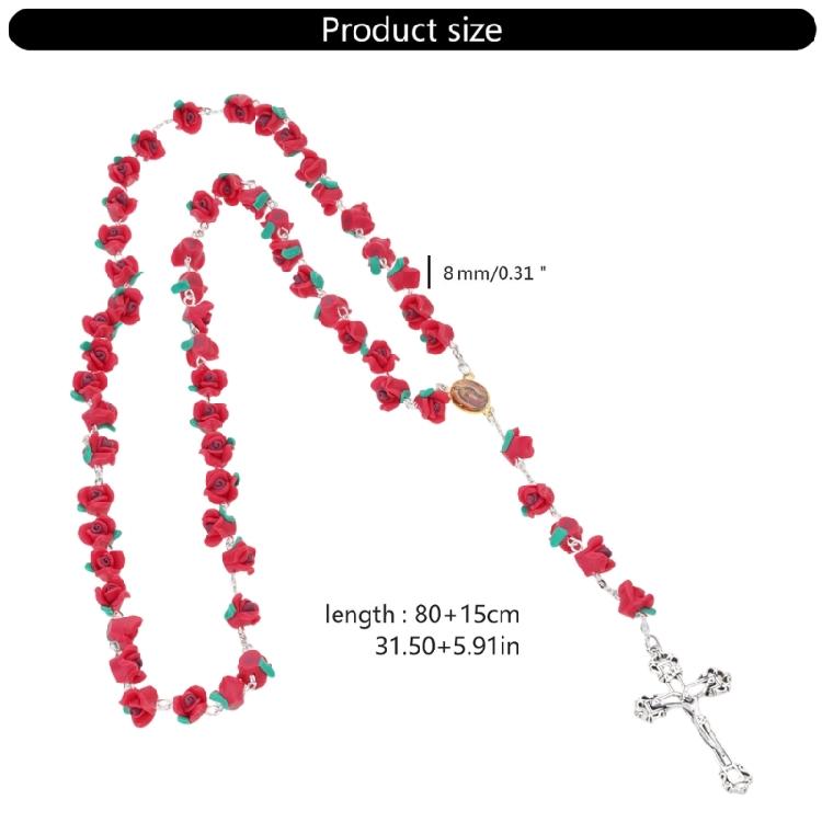 Cross Rose Beads Religious Jewelry for Women Catholic Rosary Necklace Meditation