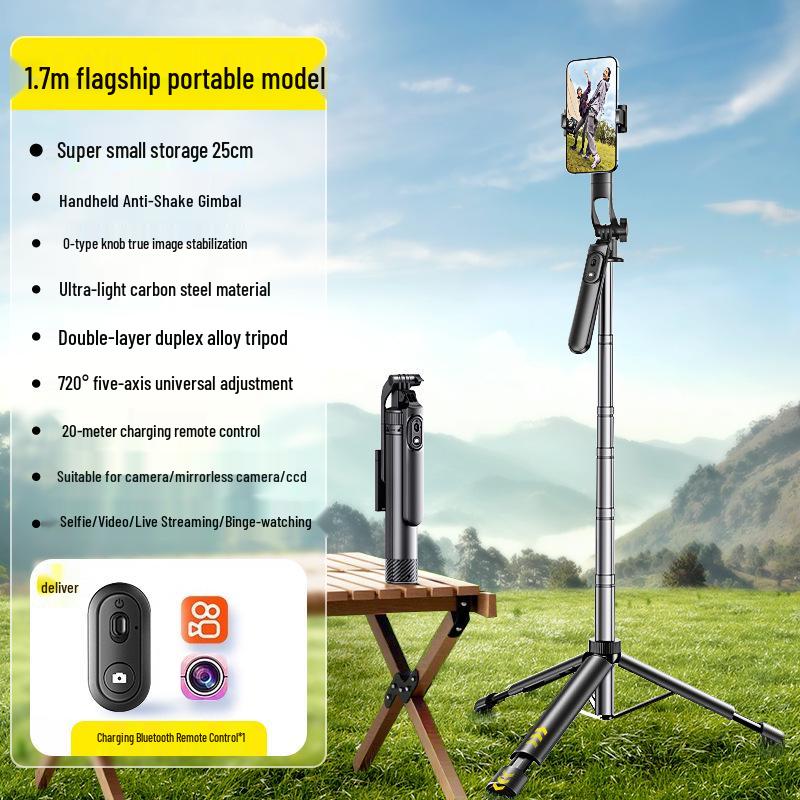 Zoomable Selfie Stick with Extendable Tripod and Anti-Shake Phone Holder for Live Streaming and Travel