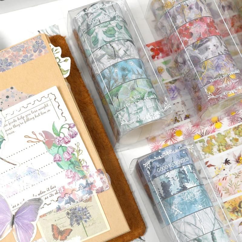 6 Rollos/caja de Cinta Washi de Planta Floral Adecuada para Decoración de Collage de Cuaderno DIY Un Regalo para Amigos Suministros de Aprendizaje