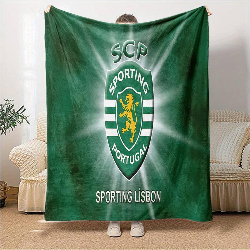 Sporting Portugal Crest Flannel Blanket, Soft Polyester, Modern Design, All-Season for Camping, Travel, Gifts for holidays or birthdays