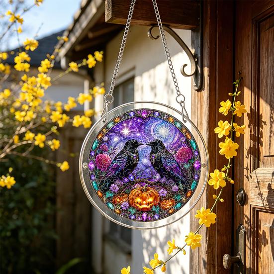 DYS Halloween Acrylic Puzzle Suncatcher, 7.87 Inch Sun Catcher Window Hanging Ornament, Ideal for Gifting and Home Decor