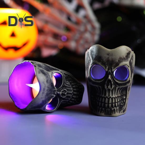 Halloween Skull Candle Light Decoration Spooky Skeleton Statue Tabletop Decor for Outdoor Yard Graveyard Halloween Party Supplies