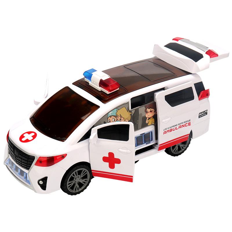 

Электрическая универсальная танцевальная полицейская машина с музыкальным светом, вращающаяся автоматическая дверь, имитация игрушки скорой помощи красный