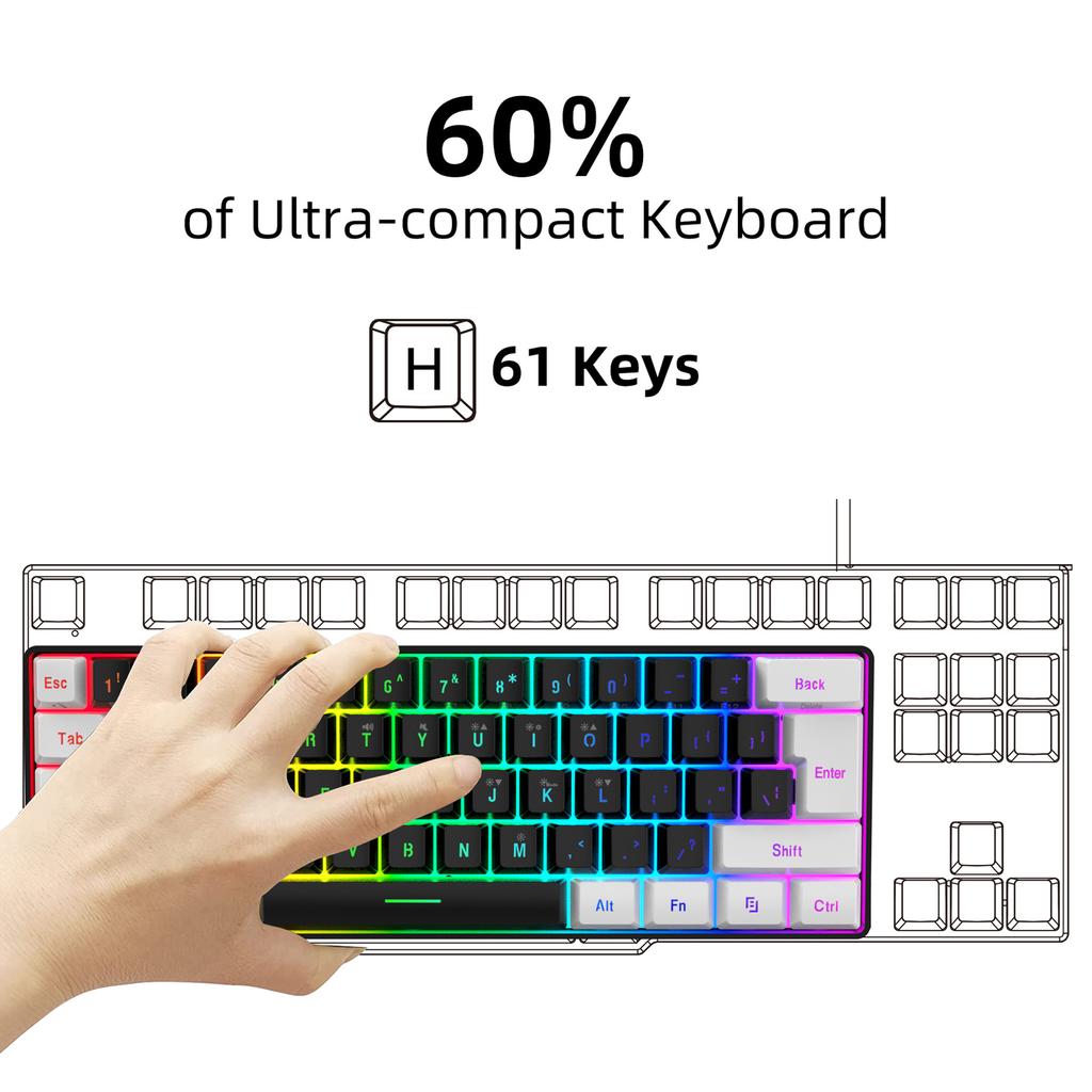 Wired Keyboard Mouse Set 61 Key Colourful Backlit Membrane Keyboard 12800 High Movement Speed