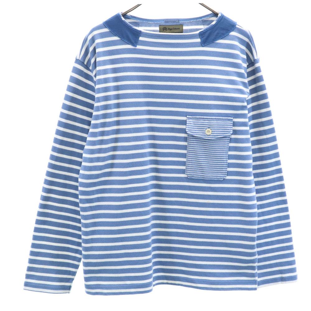 Nigel Cabourn made in Japan Border Pattern Long sleeve Cut 50 blue Men's Used