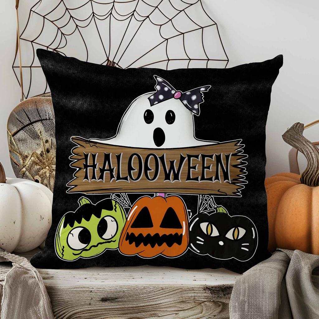 Halloween Decorative Linen Throw Pillow Cover With Single Sided Print (Pillow Insert Not Included)