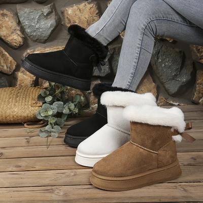Mode 2025 Neue Damenstiefel Winter Flach Abriebfest Weich Plus Stiefel Samt Warm Damen Schuhe Mode Schleife Runde Zehe Elegant Schneestiefel