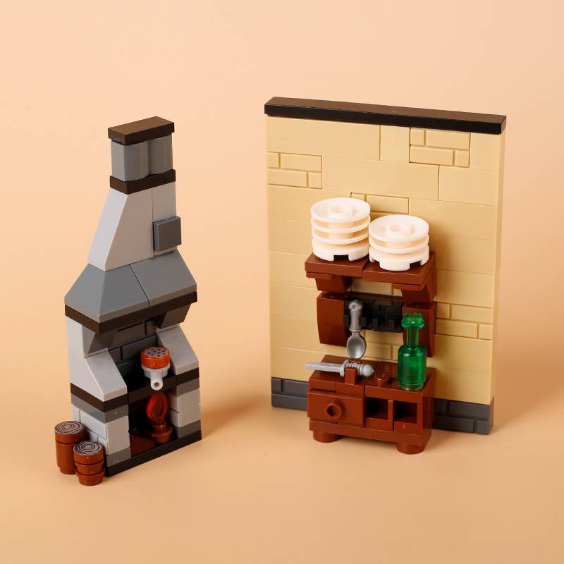 MOC Mittelalterliche Bausteine Set Zubehör Schmiede Schlafzimmer Tisch Bar Möbel Küche Zusammenbau Jungenspielzeug Mini Ziegelsteine K027 DIY