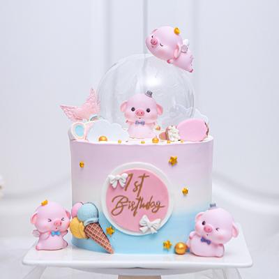 Chapéu de coroa rosa Piggy Feliz Aniversário Bolo Topper Boneca Asas de espuma Nuvem Transparente Cúpula Redonda Sorvete Cone Silicone Molde Decoração