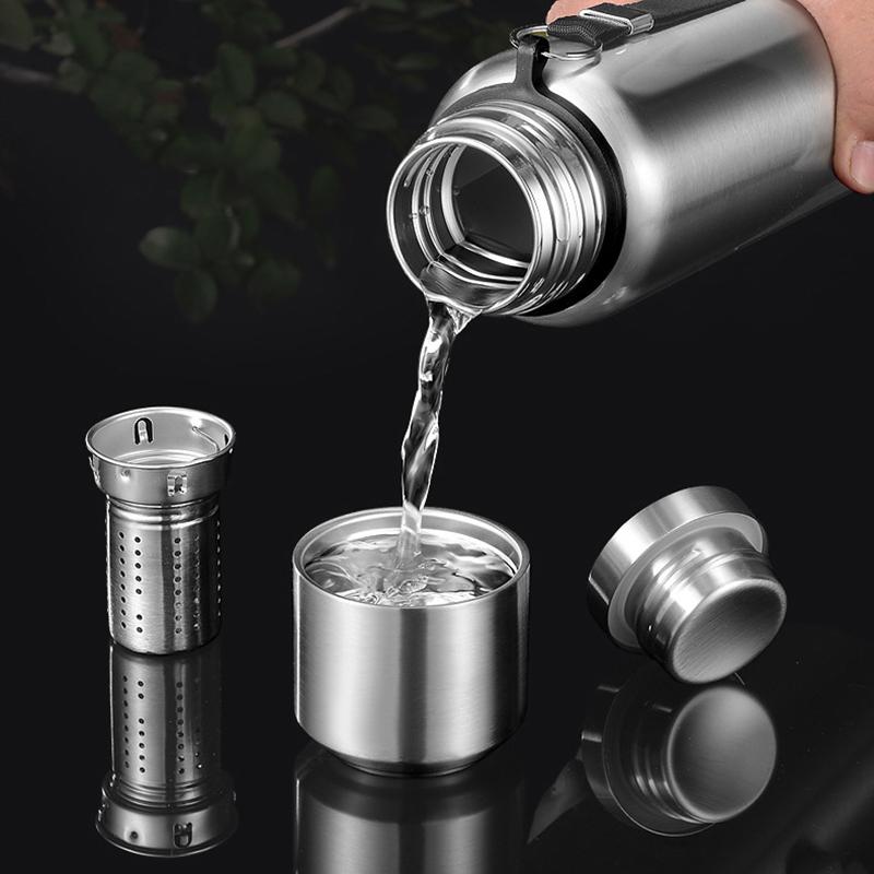 2000ML Vacuum Flasks Large Capacity 316 Stainless Steel Thermals Cup Portable Rope Thermos Water Bottle with Tea Infuser