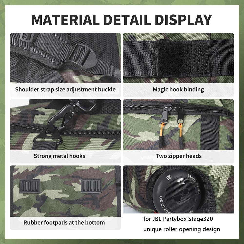 Waterproof Speaker Shoulder Bags Large Capacity Speaker Protection Case Storage Bag Adjustable Strap for JBL Partybox Stage 320