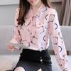 Chiffon Bow Blouse Women 2021 Office Lady Shirt Autumn Geometry Long Sleeve Tops Necktie Bowknot Pullover