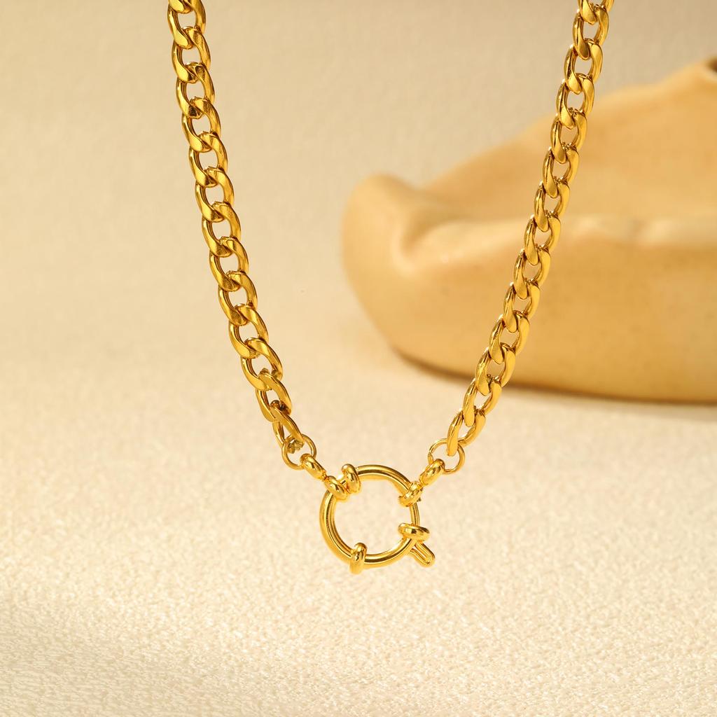 Chunky Bubble Buckle Necklace for Women,Stainless Steel Bead/Grinding/NK Chain  Necklaces,18K Gold Plated Punk Jewelry Gifts
